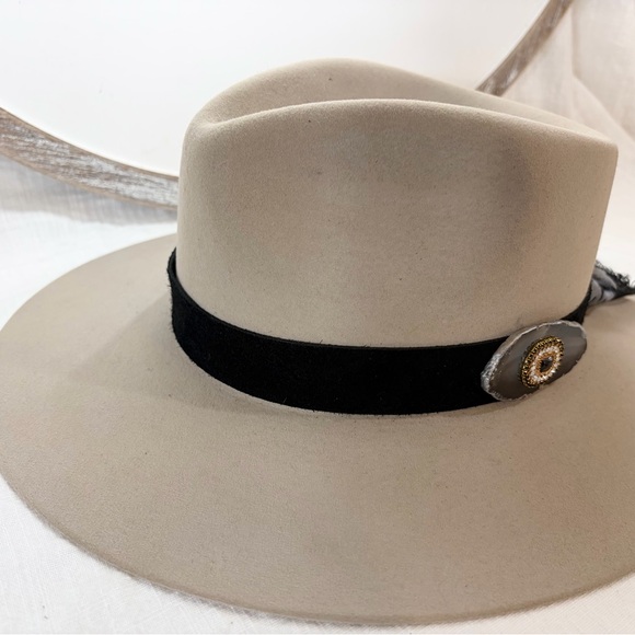 Black Italian suede, Agate Crystal with rhinestone gem: Hat Band - Picture 9 of 10